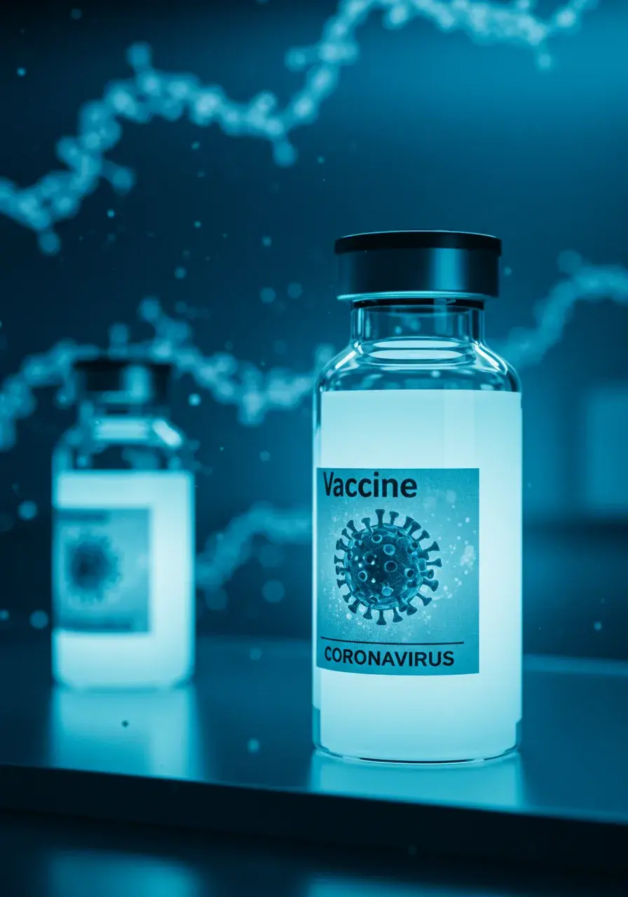 Dwie świecące fiolki szczepionki w nowoczesnym laboratorium biotech